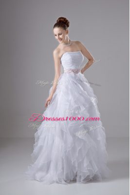 Floor Length White Wedding Gown Strapless Sleeveless Zipper