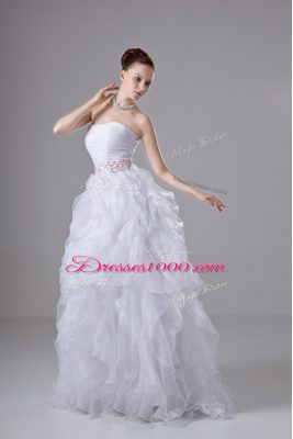 Floor Length White Wedding Gown Strapless Sleeveless Zipper