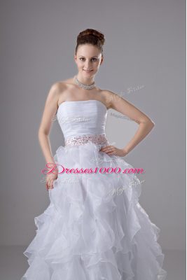 Floor Length White Wedding Gown Strapless Sleeveless Zipper