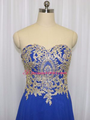 Royal Blue Empire Sweetheart Sleeveless Chiffon Brush Train Zipper Lace and Appliques Formal Evening Gowns