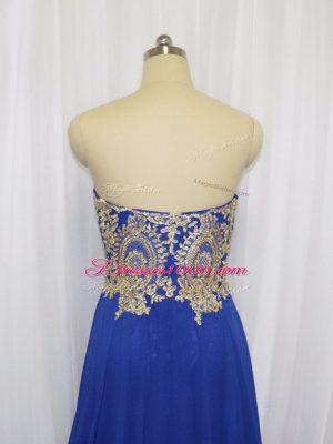 Royal Blue Empire Sweetheart Sleeveless Chiffon Brush Train Zipper Lace and Appliques Formal Evening Gowns