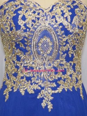 Royal Blue Empire Sweetheart Sleeveless Chiffon Brush Train Zipper Lace and Appliques Formal Evening Gowns