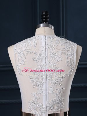 Elegant White Mermaid Scoop Sleeveless Elastic Woven Satin Brush Train Zipper Appliques and Sashes ribbons Wedding Dresses