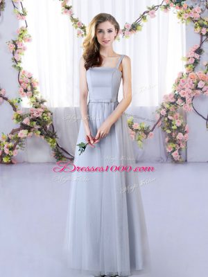 Sleeveless Lace Up Floor Length Appliques Bridesmaid Gown