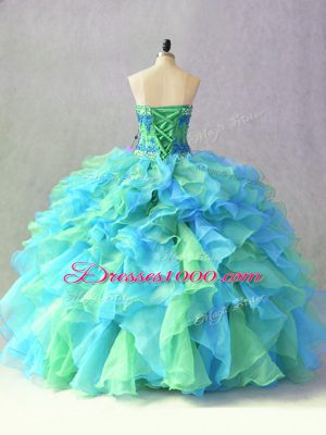 Floor Length Lace Up Quinceanera Dress Multi-color for Sweet 16 and Quinceanera with Beading and Ruffles