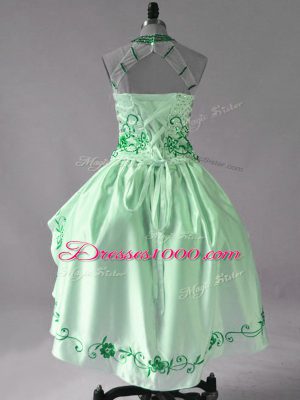 Green Lace Up Cocktail Dress Embroidery and Ruffles Sleeveless High Low