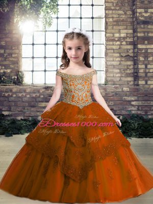 Exquisite Rust Red Sleeveless Tulle Lace Up Pageant Dress for Party