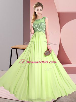Lovely Floor Length Yellow Green Quinceanera Court Dresses Scoop Sleeveless Backless
