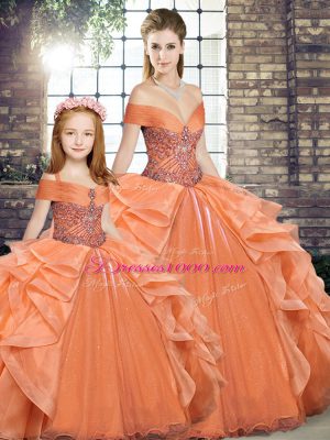 Organza Sleeveless Floor Length Ball Gown Prom Dress and Beading and Ruffles