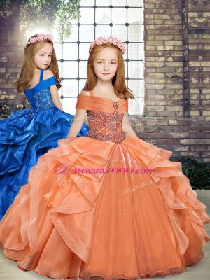 Organza Sleeveless Floor Length Ball Gown Prom Dress and Beading and Ruffles