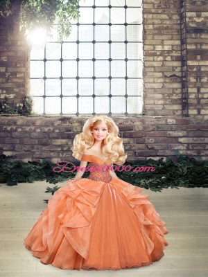 Organza Sleeveless Floor Length Ball Gown Prom Dress and Beading and Ruffles