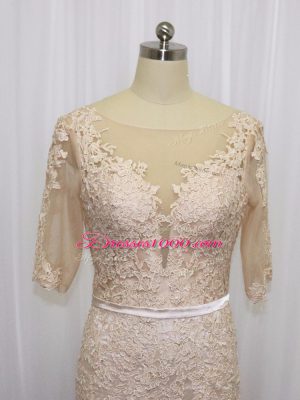 Mermaid Half Sleeves Champagne Brush Train Backless