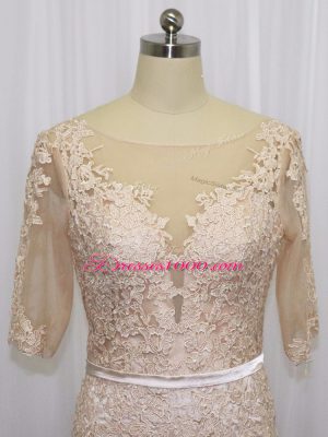 Mermaid Half Sleeves Champagne Brush Train Backless