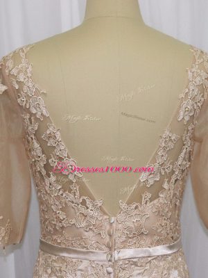 Mermaid Half Sleeves Champagne Brush Train Backless