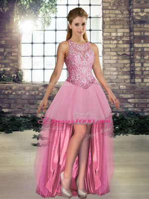 Sleeveless Floor Length Embroidery Lace Up Quince Ball Gowns with Pink