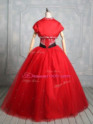 Floor Length Red Vestidos de Quinceanera Tulle Sleeveless Embroidery