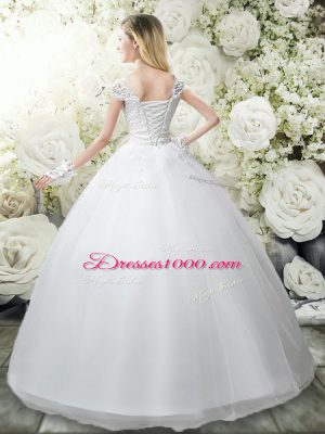 Fashion Tulle Cap Sleeves Floor Length Wedding Dresses and Appliques