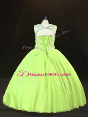 Flirting Yellow Green Ball Gowns Tulle Scoop Sleeveless Beading Floor Length Lace Up Vestidos de Quinceanera