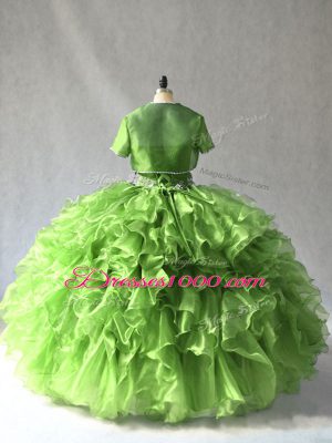Dramatic Sleeveless Floor Length Beading and Ruffles Lace Up Sweet 16 Dress with Green