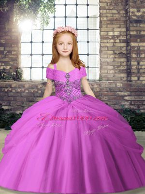 Floor Length Ball Gowns Sleeveless Lilac Child Pageant Dress Lace Up