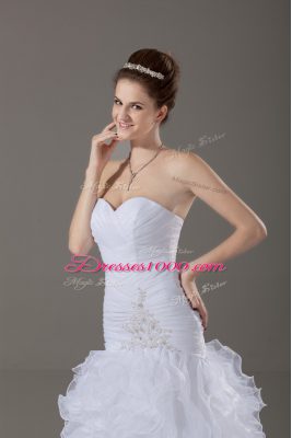 Vintage Mermaid Sleeveless White Wedding Dress Brush Train Lace Up