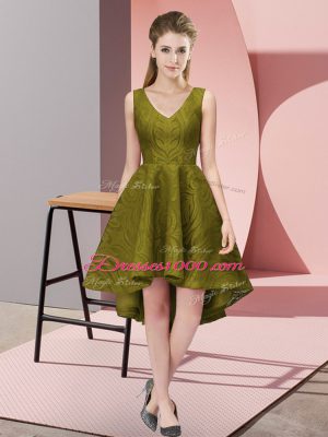 Exquisite High Low Olive Green Bridesmaid Gown V-neck Sleeveless Zipper