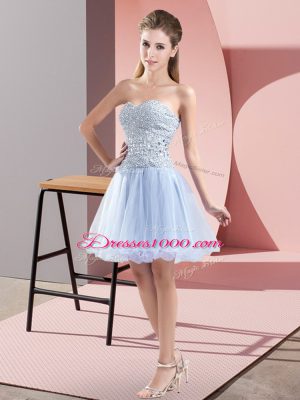 Fitting Sweetheart Sleeveless Prom Dress Mini Length Beading Lavender Tulle