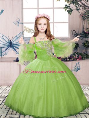 On Sale Champagne Long Sleeves Tulle Lace Up Child Pageant Dress for Party and Sweet 16 and Wedding Party