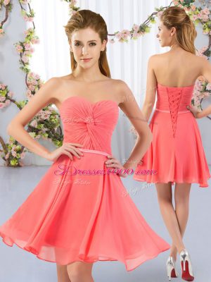Dazzling Watermelon Red Sweetheart Neckline Ruching Bridesmaids Dress Sleeveless Lace Up