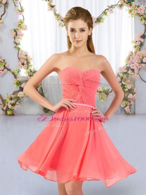 Dazzling Watermelon Red Sweetheart Neckline Ruching Bridesmaids Dress Sleeveless Lace Up