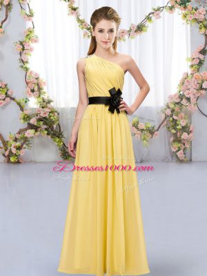 Exceptional Sleeveless Floor Length Belt Zipper Wedding Party Dress with Gold