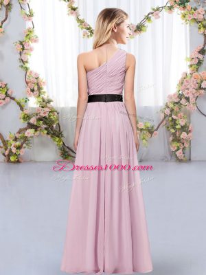 Exceptional Sleeveless Floor Length Belt Zipper Wedding Party Dress with Gold