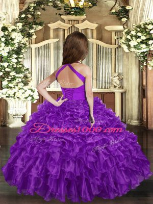 Purple Ball Gowns Ruffles Pageant Dress Lace Up Organza Sleeveless Floor Length