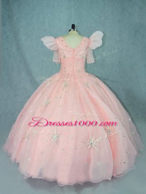 Floor Length Zipper Quinceanera Dresses Peach for Sweet 16 and Quinceanera with Beading