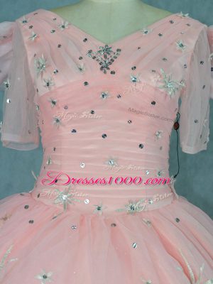 Floor Length Zipper Quinceanera Dresses Peach for Sweet 16 and Quinceanera with Beading