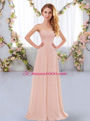 Ruching Quinceanera Court Dresses Pink Lace Up Sleeveless Floor Length