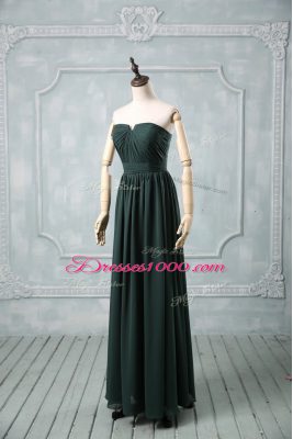 Noble Sleeveless Floor Length Ruching Zipper Evening Wear with Green