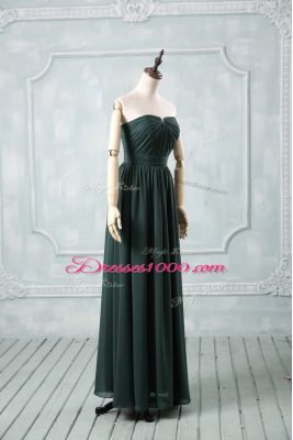 Noble Sleeveless Floor Length Ruching Zipper Evening Wear with Green