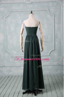 Noble Sleeveless Floor Length Ruching Zipper Evening Wear with Green