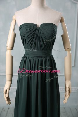 Noble Sleeveless Floor Length Ruching Zipper Evening Wear with Green