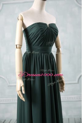 Noble Sleeveless Floor Length Ruching Zipper Evening Wear with Green