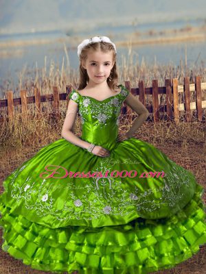 Ball Gowns Satin and Organza Off The Shoulder Sleeveless Embroidery and Ruffled Layers Floor Length Lace Up Pageant Dress for Teens