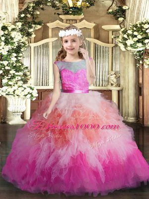 Multi-color Tulle Backless Little Girls Pageant Dress Wholesale Sleeveless Floor Length Lace and Ruffles