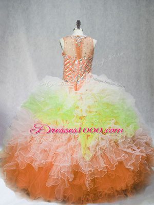 Multi-color Ball Gowns Beading and Ruffles Quince Ball Gowns Zipper Tulle Sleeveless Floor Length