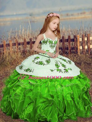 Wonderful Straps Lace Up Embroidery and Ruffles Kids Formal Wear Sleeveless