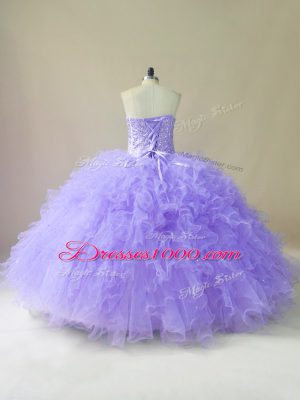 Floor Length Lavender Sweet 16 Dress Tulle Sleeveless Beading and Ruffles