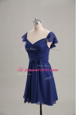 Sweet Blue Chiffon Lace Up Sweetheart Sleeveless Mini Length Homecoming Dress Online Ruching