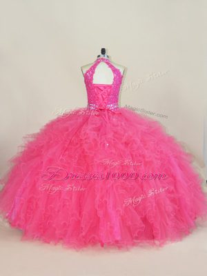 Comfortable Hot Pink Sleeveless Tulle Lace Up Sweet 16 Dress for Sweet 16 and Quinceanera