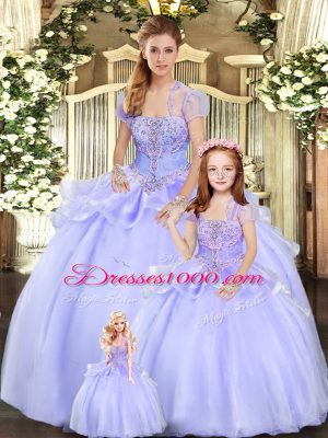 Lavender Strapless Lace Up Beading and Appliques Sweet 16 Dresses Sleeveless
