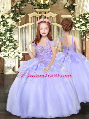 Lavender Strapless Lace Up Beading and Appliques Sweet 16 Dresses Sleeveless